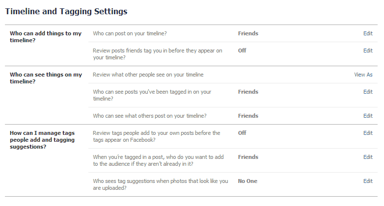 Facebook timeline tagging